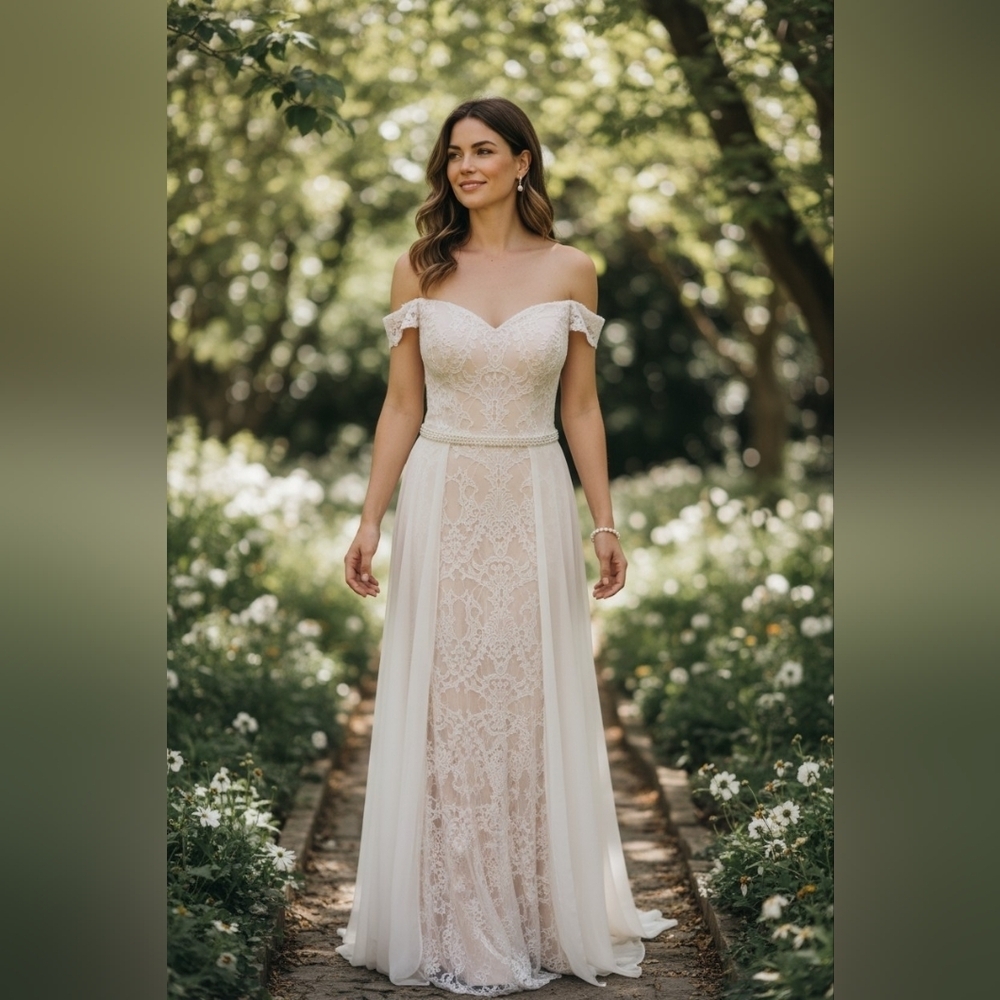 Elegant Off-Shoulder Lace Dress in Cream